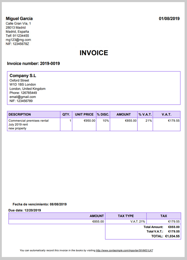 Cleaning service invoice