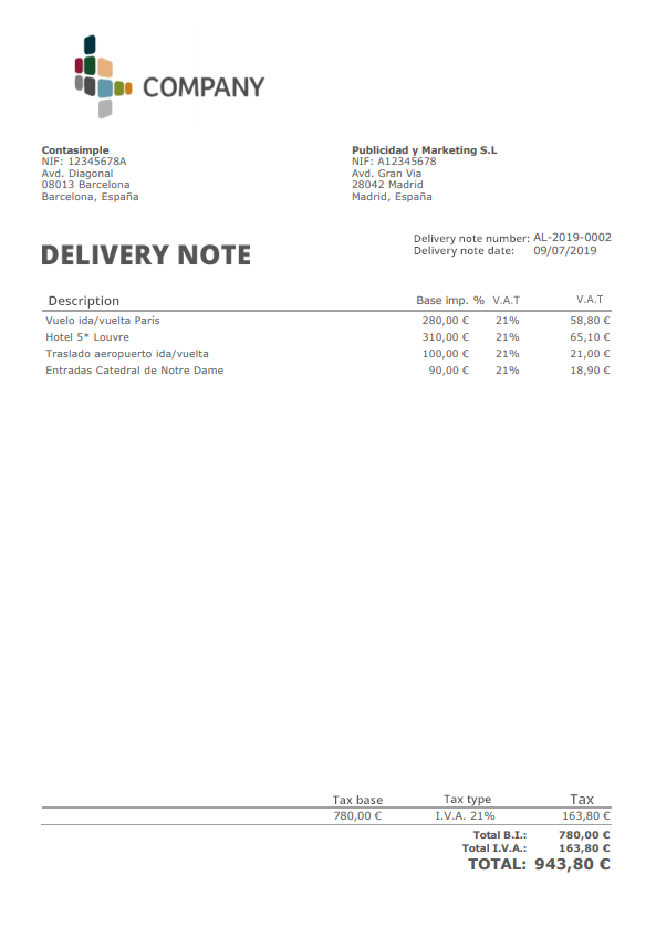 Delivery notes template 2
